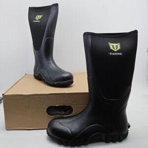 TideWe Mens Rubber Hunting Boots Black Waterproof Steel Shank Size 10 NEW
